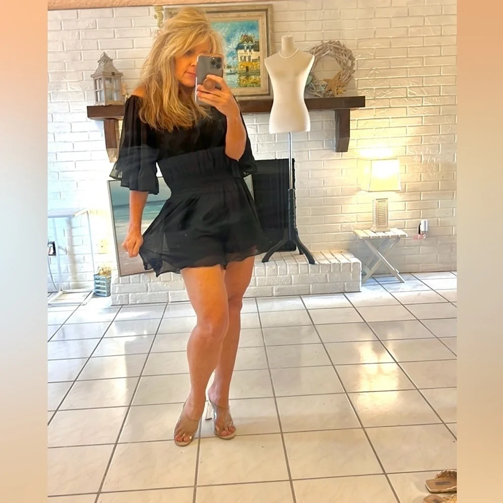 NWT,Endless Rose, Sext, Black Chiffon Romper w/Lightweight/Soft Ruffles, Size XS